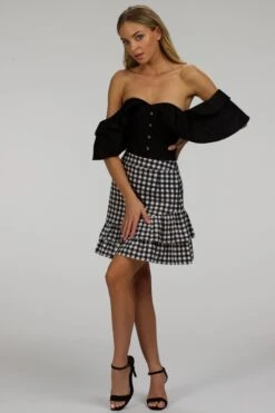 Sammy Black Gingham Cotton Skirt With Asymmetric Frill -Corset Story SC 084 website 1