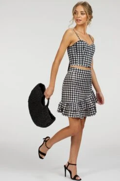 Sammy Black Gingham Cotton Skirt With Asymmetric Frill