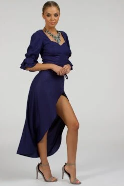 Rosa Summer Navy Viscose Midi Wrap Skirt