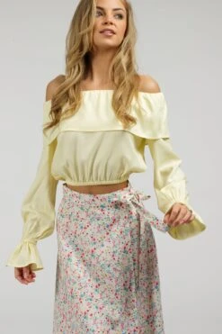 Rosalie Lemon Sorbet Viscose Cropped Bardot Neckline Top