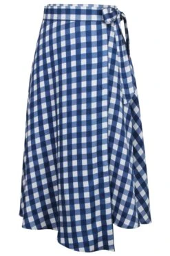Agapanthus Gingham Blue Viscose Asymmetric Wrap Skirt -Corset Story SC 0943
