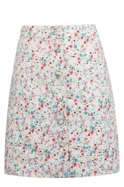 Poppy Ditsy Cotton Twill Skirt With Self Covered Buttons