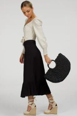 Olive Black Linen Blend Midi Skirt With Ruffle Hem -Corset Story SC 099 website 18