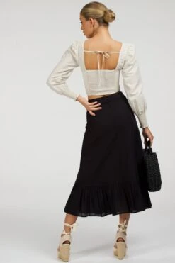 Olive Black Linen Blend Midi Skirt With Ruffle Hem -Corset Story SC 099 website 19