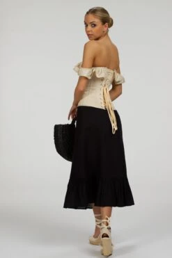 Olive Black Linen Blend Midi Skirt With Ruffle Hem -Corset Story SC 099 website 2