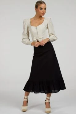 Olive Black Linen Blend Midi Skirt With Ruffle Hem -Corset Story SC 099 website 20