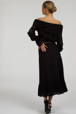 Olive Black Linen Blend Midi Skirt With Ruffle Hem -Corset Story SC 099 website 24