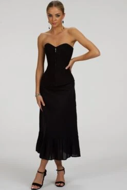 Olive Black Linen Blend Midi Skirt With Ruffle Hem -Corset Story SC 099 website 6