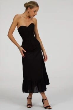 Olive Black Linen Blend Midi Skirt With Ruffle Hem -Corset Story SC 099 website 7