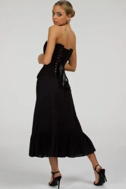 Olive Black Linen Blend Midi Skirt With Ruffle Hem -Corset Story SC 099 website 9