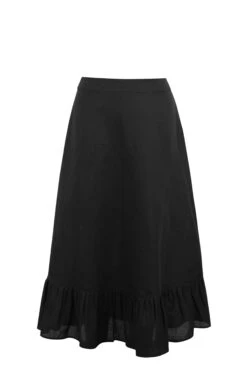 Olive Black Linen Blend Midi Skirt With Ruffle Hem -Corset Story SC 0991