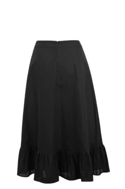 Olive Black Linen Blend Midi Skirt With Ruffle Hem -Corset Story SC 0992