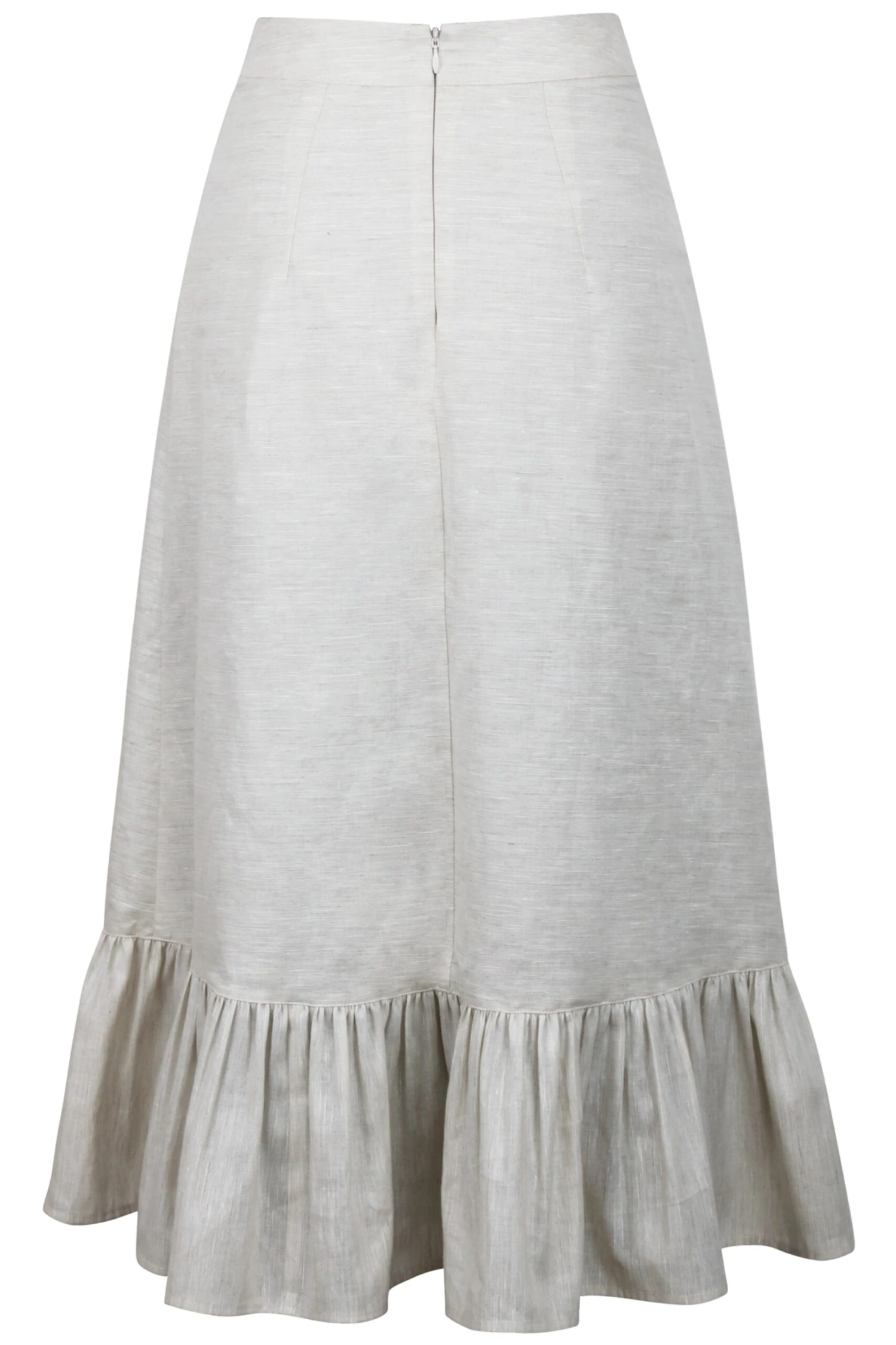 Olive Oatmeal Linen Blend Midi Skirt With Ruffle Hem 2 Olive Oatmeal Linen Blend Midi Skirt With Ruffle Hem - Image 2