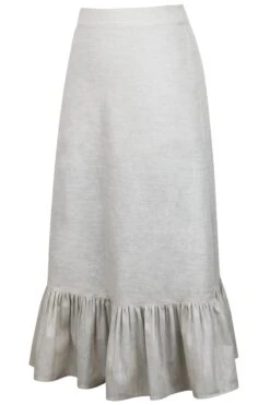 Olive Oatmeal Linen Blend Midi Skirt With Ruffle Hem 5 Olive Oatmeal Linen Blend Midi Skirt With Ruffle Hem -Corset Story SC 1003