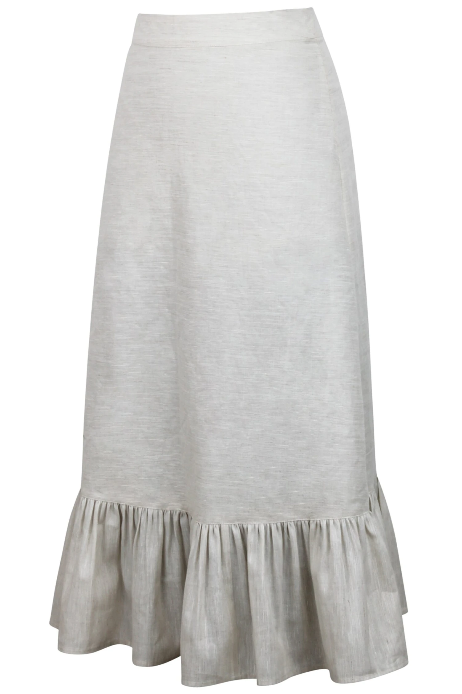 Olive Oatmeal Linen Blend Midi Skirt With Ruffle Hem 3 Olive Oatmeal Linen Blend Midi Skirt With Ruffle Hem - Image 3