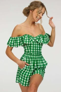 Calla Gingham Green Viscose Elasticated Paperbag Shorts -Corset Story SC 102 website 11