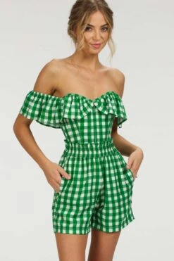 Calla Gingham Green Viscose Elasticated Paperbag Shorts -Corset Story SC 102 website 2