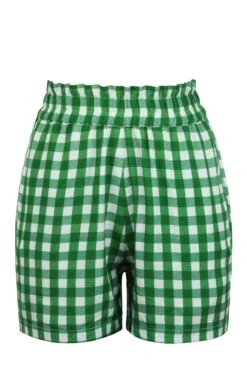 Calla Gingham Green Viscose Elasticated Paperbag Shorts -Corset Story SC 1021