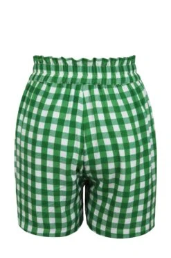 Calla Gingham Green Viscose Elasticated Paperbag Shorts -Corset Story SC 1022