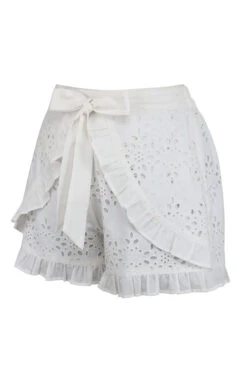 Daisy White Broderie Anglaise Cotton Shorts With Frill Edge And Self Tie Belt -Corset Story SC 1063