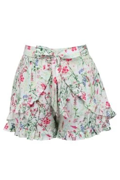 Daisy Meadow Viscose Shorts With Frill Edge And Self Tie Belt