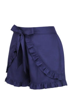 Daisy Summer Navy Viscose Shorts With Frill Edge And Self Tie Belt -Corset Story SC 1083