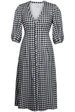 Rosemary Black Gingham Viscose Shirt Dress With Corset-Inspired Lacing