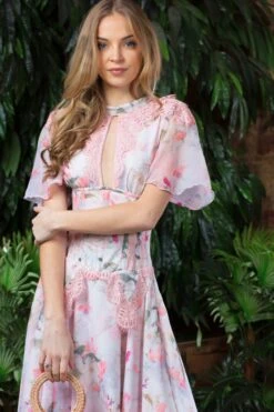 Floral Pink Full Steel Boned Corset Dress -Corset Story SDS011 3