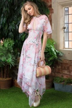 Floral Pink Full Steel Boned Corset Dress -Corset Story SDS011 4