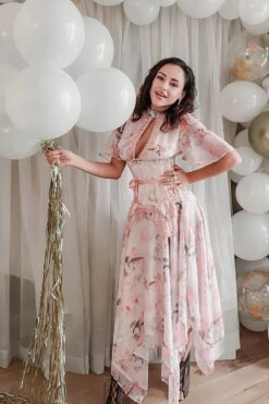 Floral Pink Full Steel Boned Corset Dress -Corset Story SDS011 Customerpic May2021