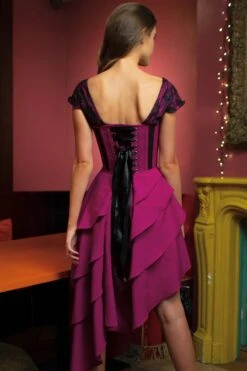 Magenta Mesh & Lace Corseted Dress -Corset Story SDS013 5