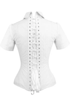 Short Sleeved White Cotton Corset Shirt -Corset Story SST005 2
