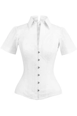 Short Sleeved White Cotton Corset Shirt -Corset Story SST005 3