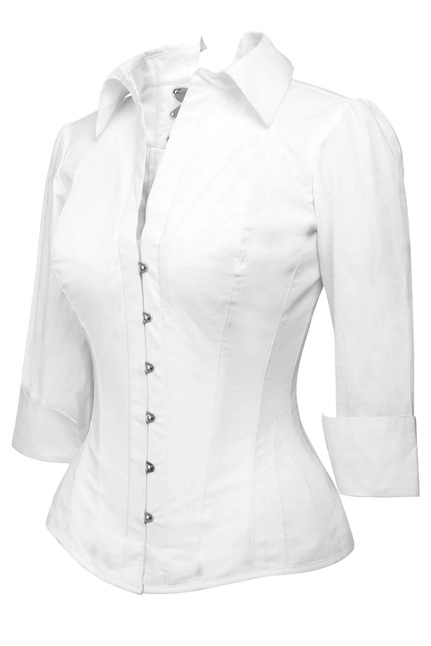 Full Steel Boned White Corset Shirt 1 Full Steel Boned White Corset Shirt