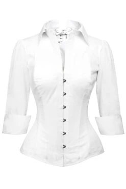 Full Steel Boned White Corset Shirt 6 Full Steel Boned White Corset Shirt -Corset Story SST015 3