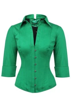 Emerald Green Cotton Corset Shirt -Corset Story SST0263