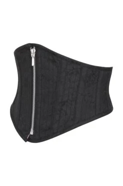 Zip Front Black Brocade Waspie Corset -Corset Story TE 0233