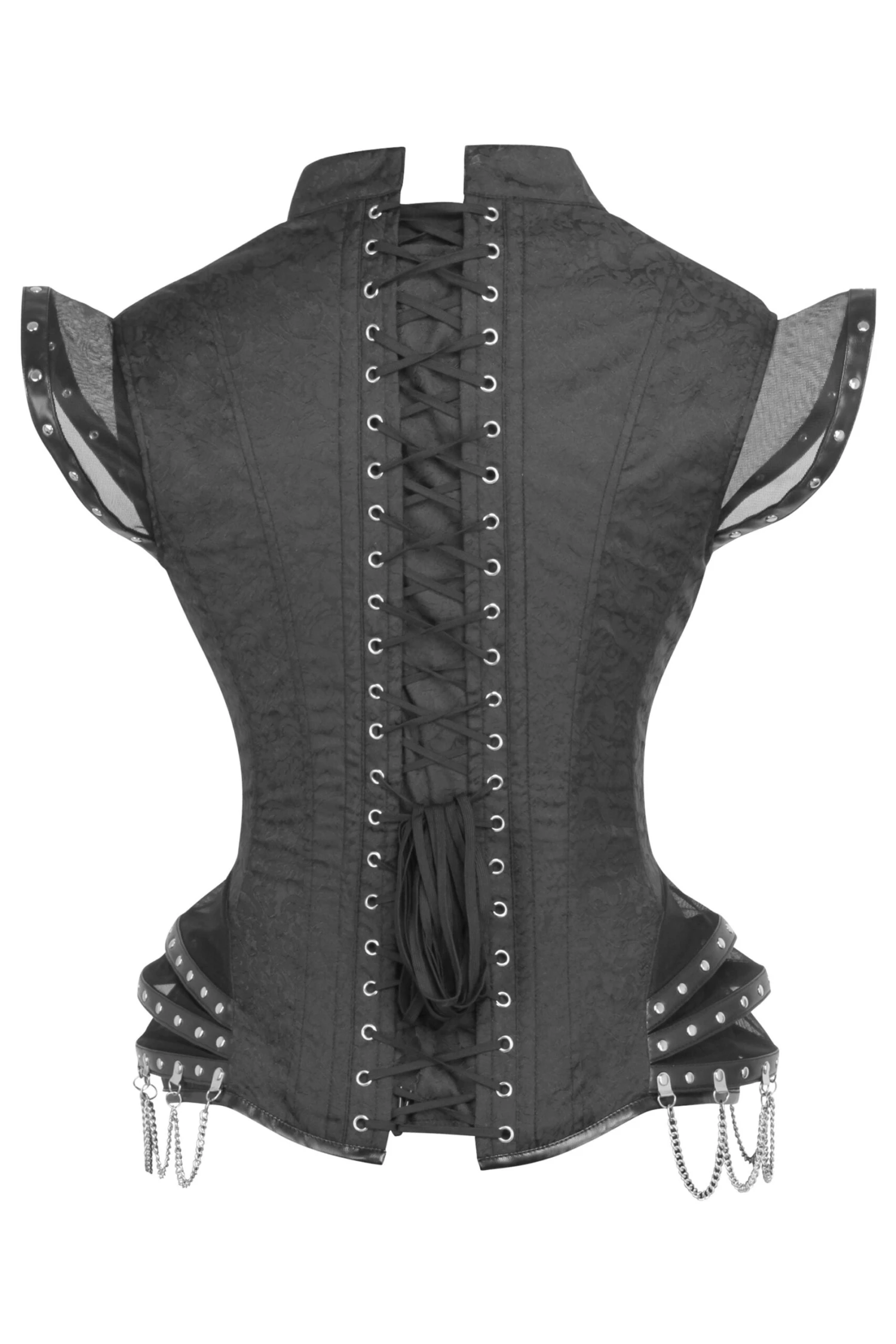 High Backed Black Satin Underbust Corset With Chains 2 High Backed Black Satin Underbust Corset With Chains - Image 2