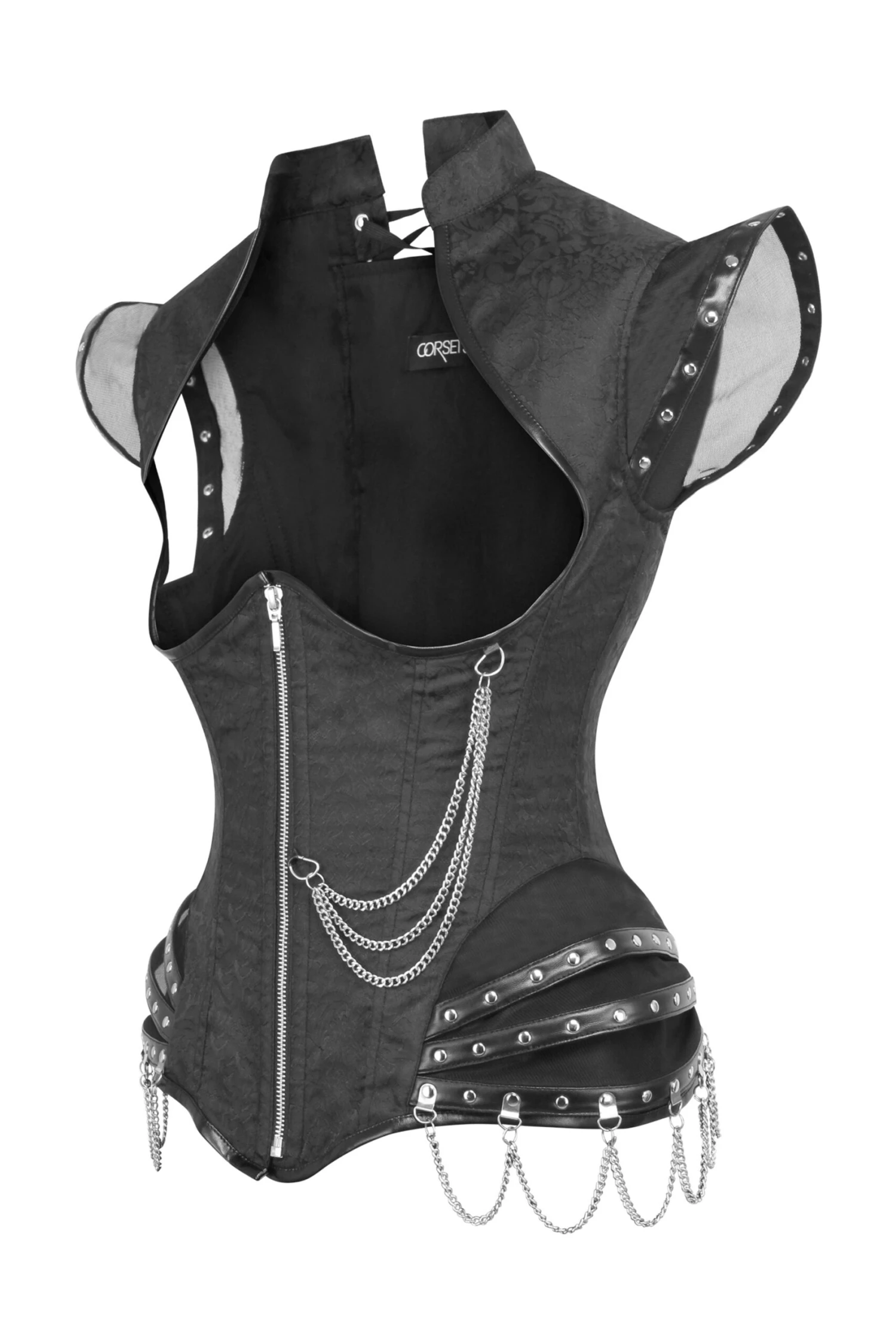 High Backed Black Satin Underbust Corset With Chains 3 High Backed Black Satin Underbust Corset With Chains - Image 3