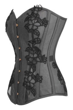Black Longline Overbust Corset With Black Lace And Mesh Panels -Corset Story WTS519 1