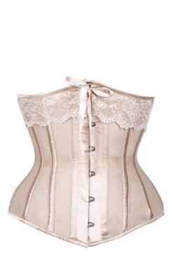 Champagne Longline Satin Bridal Corset With Super Fine Mesh Panels