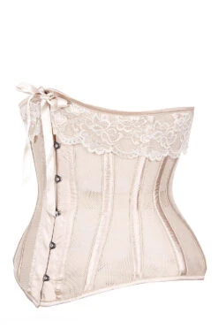 Champagne Longline Satin Bridal Corset With Super Fine Mesh Panels -Corset Story WTS701 2