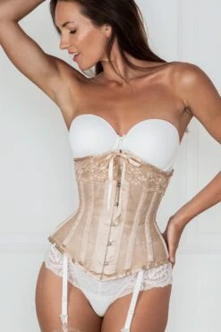 Champagne Longline Satin Bridal Corset With Super Fine Mesh Panels -Corset Story WTS701 2 104888b4 4e59 4c6b 8f9c 5c01d2101bb5