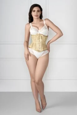 Gold Satin Bridal Corset With Super Fine Mesh Panels -Corset Story WTS703
