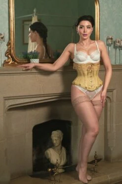 Gold Satin Bridal Corset With Super Fine Mesh Panels -Corset Story WTS703 December 2020 website 2