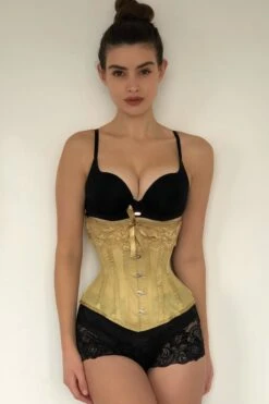 Gold Satin Bridal Corset With Super Fine Mesh Panels -Corset Story WTS703 October 2020 website 2