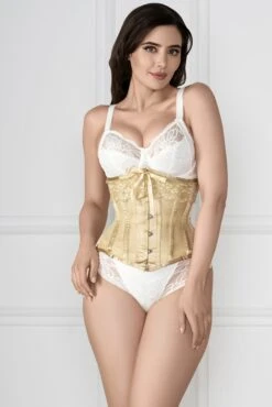 Gold Satin Bridal Corset With Super Fine Mesh Panels -Corset Story WTS703 close