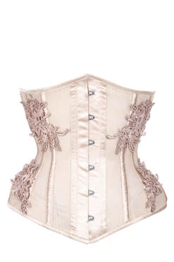 Longline Bridal Corset With Super Fine Mesh Panels And Floral Appliqué