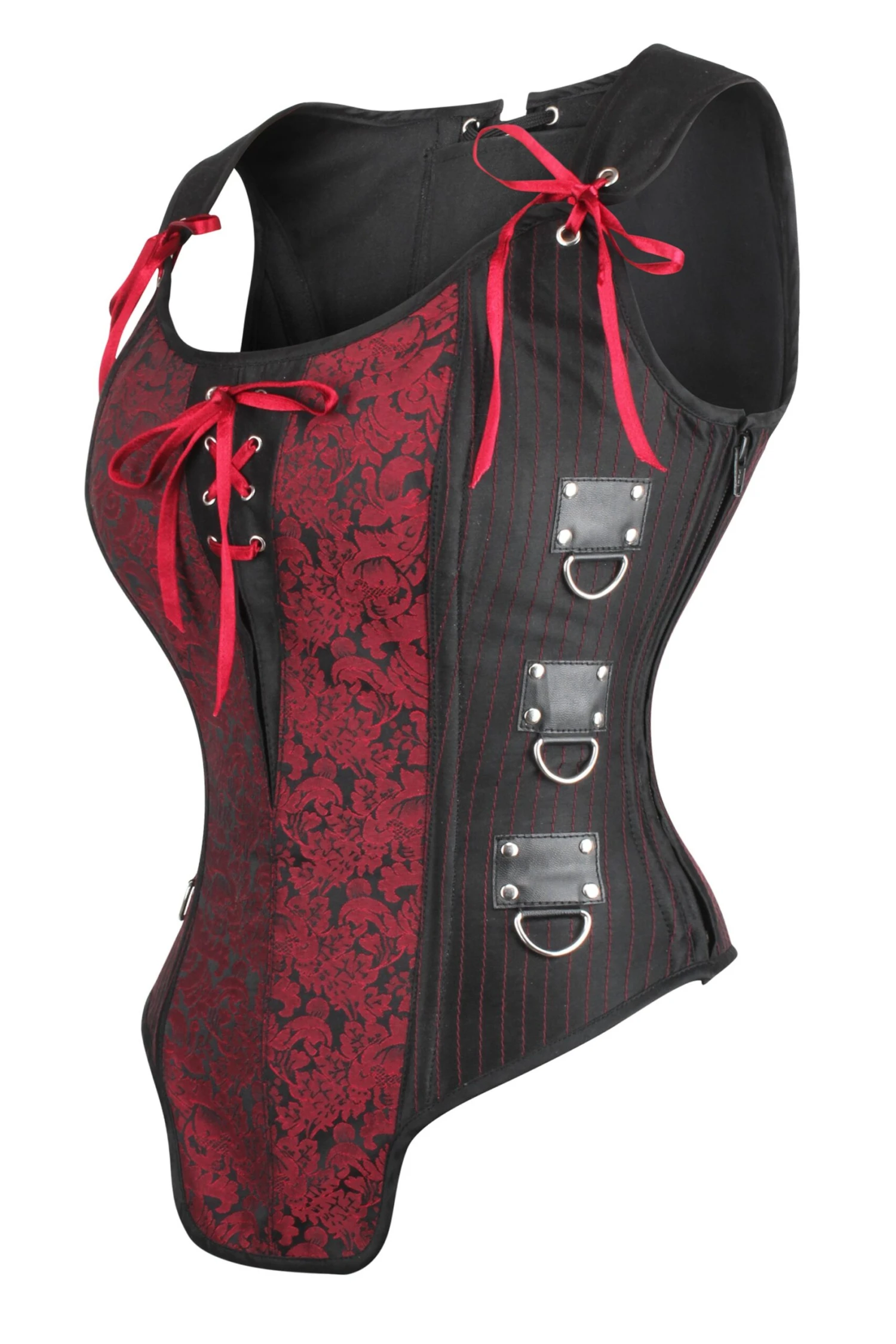 Red And Black Steampunk Overbust Corset With Shoulder Straps 2 Red And Black Steampunk Overbust Corset With Shoulder Straps - Image 2