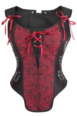 Red And Black Steampunk Overbust Corset With Shoulder Straps 10 Red And Black Steampunk Overbust Corset With Shoulder Straps -Corset Story WTS816 2